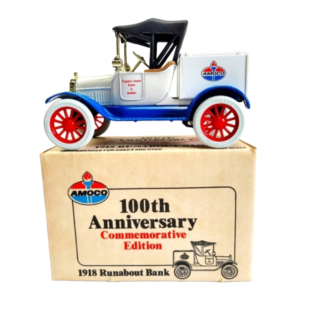 Vintage ERTL Amoco 1918 Runabout Die Cast Metal Locking Coin Bank 1/25 Scale